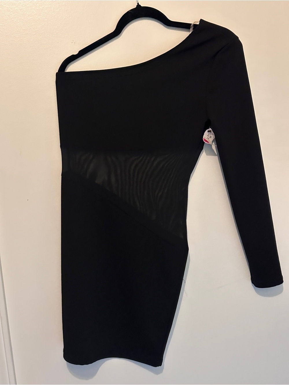 AKIRA Black One-Shoulder Mesh Insert Bodycon Dress